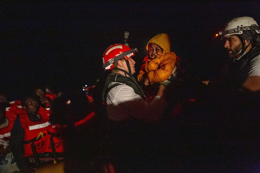 A small child rescued by the crew of the Geo Barents during two night rescues, lasting five hours | Photo: Anna Pantelia / MSF / Twitter feed @MSF_Sea