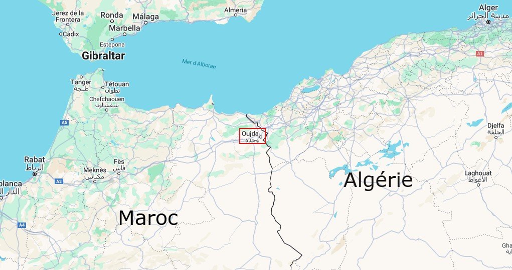 Oujda se trouve à la frontière avec l'Algérie. Crédit : Google maps