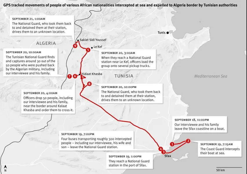 A map showing a reconstruction of what happened to the witnesses who spoke to HRW researchers | Source: Human Rights Watch