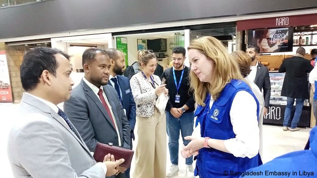 IOM's Director General Amy Pope was at the airport as the Bangladeshi nationals boarded the flight. She is on a three-day visit to Libya to try and promote the IOM's voluntary return program | Source: Bangladesh Embassy in Libya