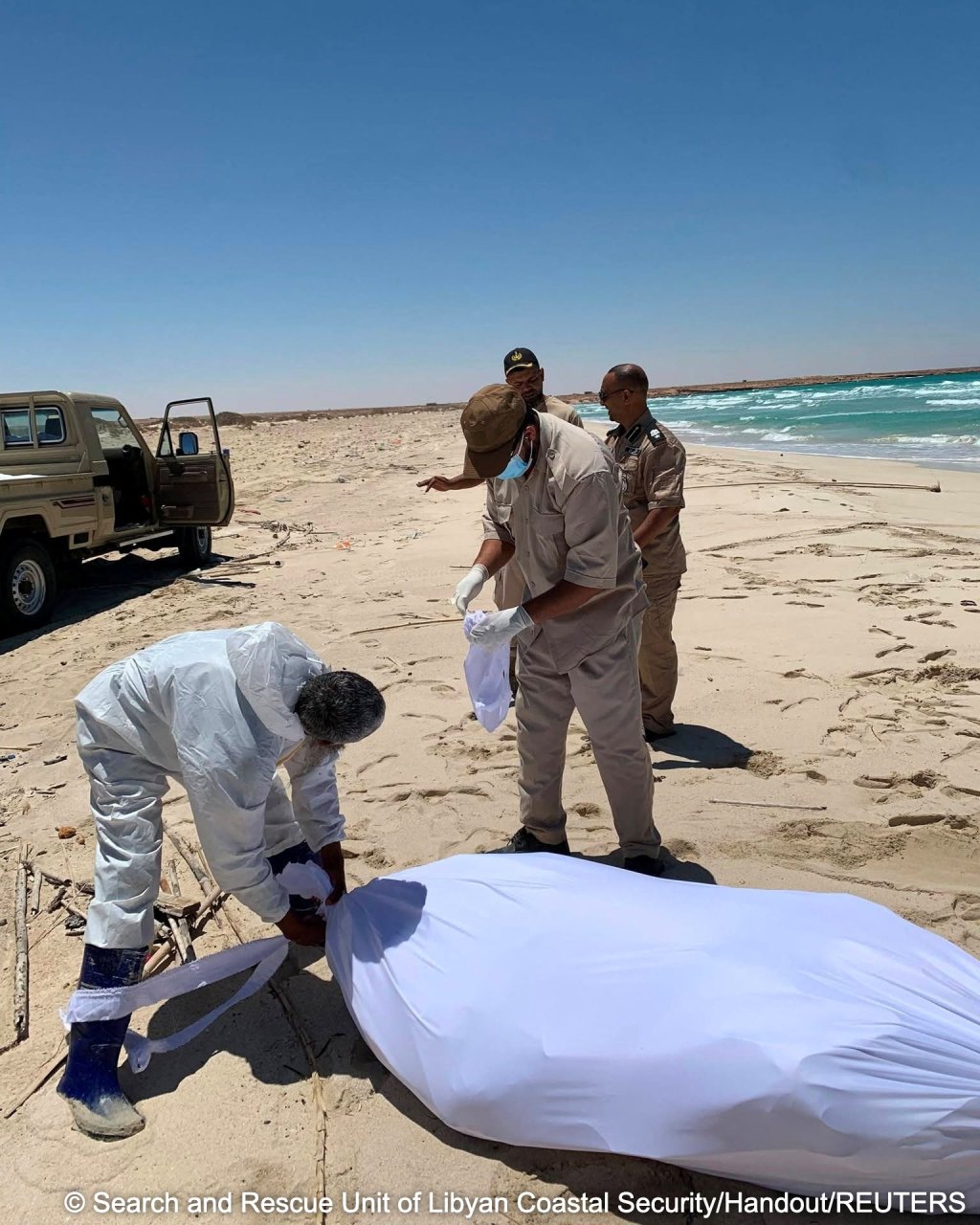 Survivors say there were around 61 migrants on board the boat before it got into difficulty, so far 26 bodies have been found, the others are missing, presumed dead | Photo: Search and Rescue Unit of Libyan Coastal Security/Handout/Reuters