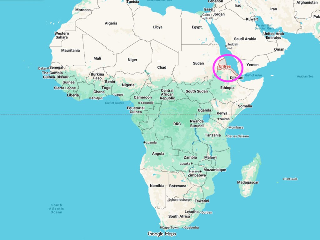 Eritrea is located just to the north of the Horn of Africa. Forced conscription, poverty and conflicts in the country make life difficult for many in what Human Rights Watch describes as a 'one-man dictatorship'  | Source: GoogleMaps