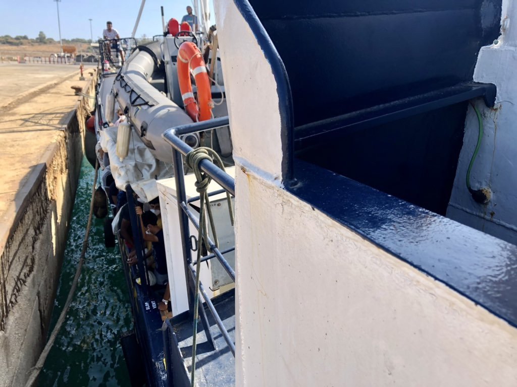 The ResqPeople vessel is seen arriving in port | Source: Twitter page of ResQ - People Saving People