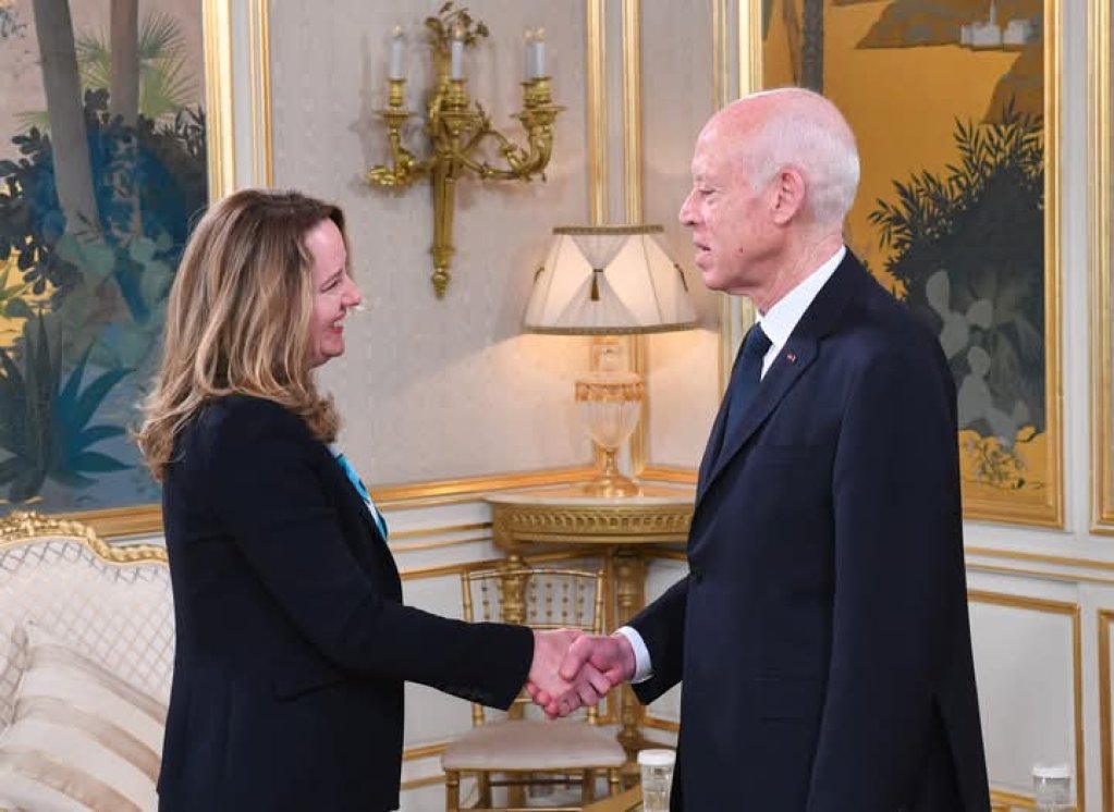 File photo: Tunisian President Kais Saied welcoming IOM Director General Amy Pope at the Carthage Palace on May 5 2025 | Photo: Tunisian Presidency of the Republic