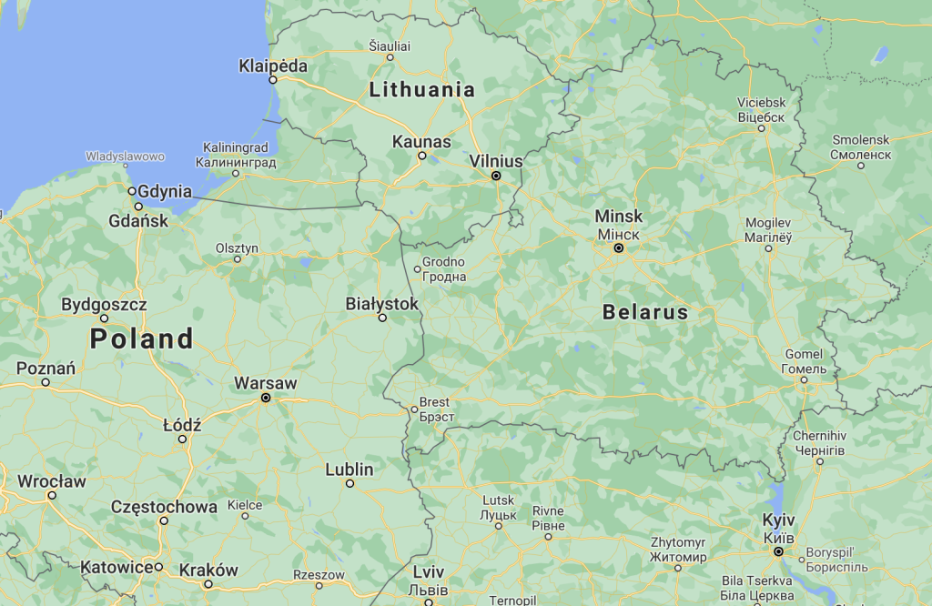 La Pologne partage une frontière commune avec la Biélorussie, tout comme la Lituanie. 