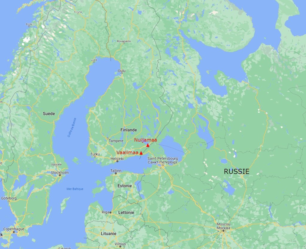 Des dizaines de migrants se pressaient aux postes-frontières de Nuijamaa et Vaalimaa en Finlande, samedi 18 novembre 2023. Crédit : Google maps