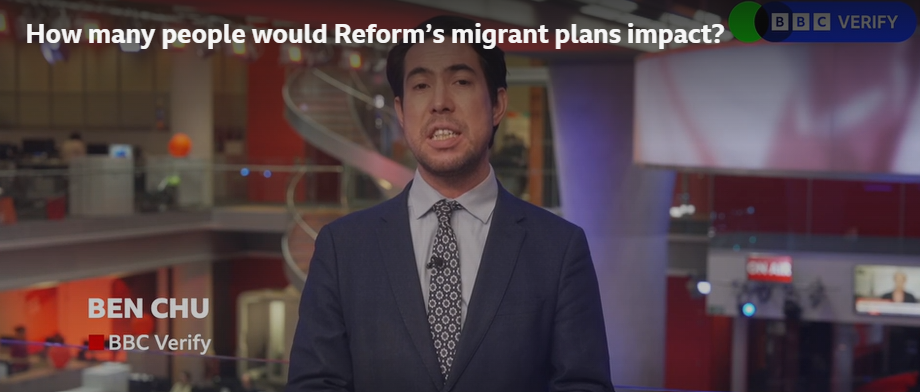 Ben Chu from BBC Verify considers how many people would Reform's migrant plans impact? | Source: Screenshot: BBC.com/news