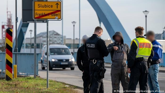 16 March 2020, Brandenburg, Frankfurt (Oder): Trucks are piling up on  Autobahn 12 in front of the German-Polish border crossing. Poland has  closed its borders to all foreigners since Sunday morning because