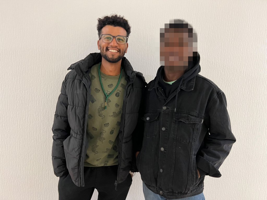 Saleh Othman (left) and his Sudanese co-worker and roommate inside the dormitory for workers of the Skonto Prefap manufacturing company in Salaspils near Riga, Latvia on September 30, 2024 | Photo: Benjamin Bathke/InfoMigrants