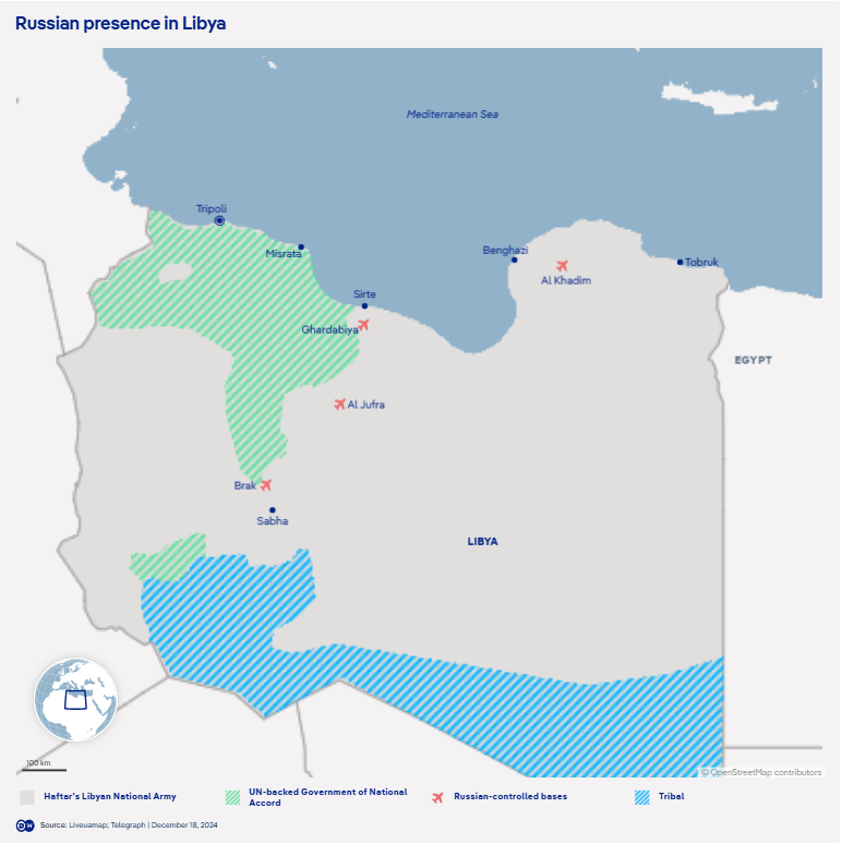 A map, showing the Russian presence in Libya | Source: DW