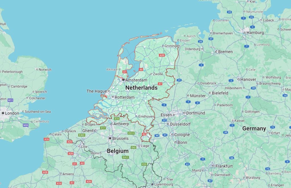 The Netherlands share borders with fellow EU member states Belgium and Germany | Source: Google Maps