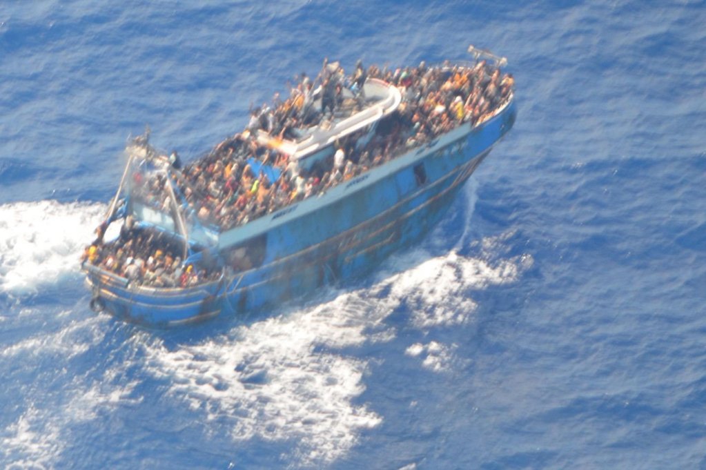 File photo: A handout photo made available by the Greek coast guard on 14 June 2023 shows a fishing vessel carrying a large number of migrants sailing in international waters, near western Peloponnese, before it capsized 47 nautical miles southwest of Pylos | Photo: EPA/HELLENIC COAST GUARD