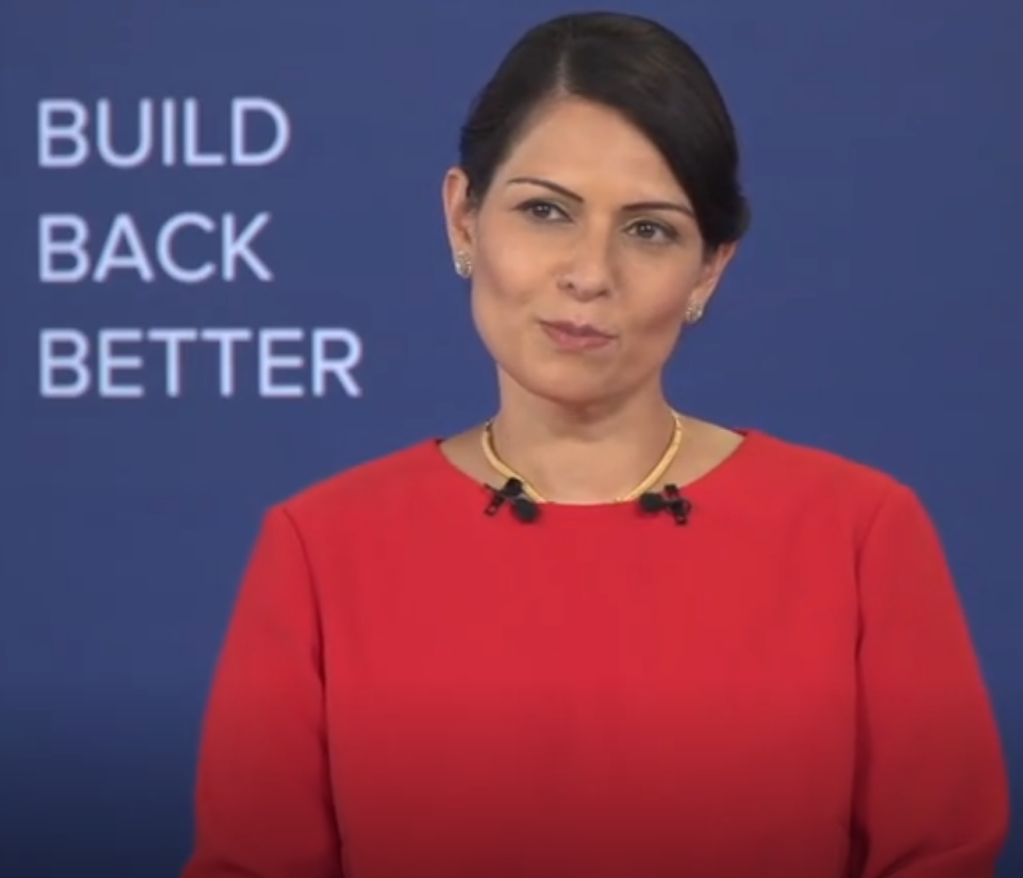 A screenshot from British Home Secretary Priti Patel's Conservative Party Conference Speech in which she first announced the overhaul of the asylum system in autumn 2020 | Source: British Conservative Party screenshot