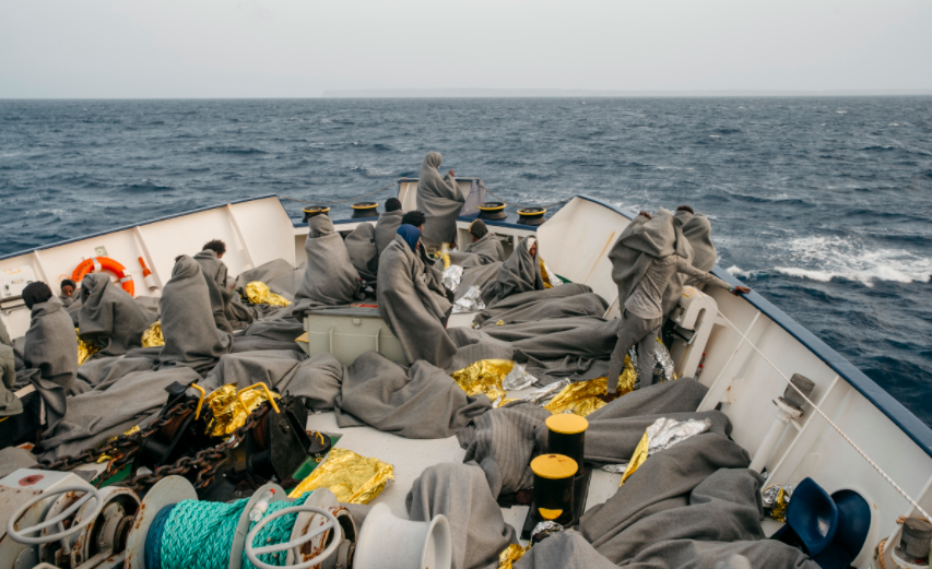 Migrants crowded aboard the Sea-Watch 4 vessel, which rescued 455 people from boats adrift in the Mediterranean within 48 hours | Source: Screenshot @seawatchcrew (Twitter) 