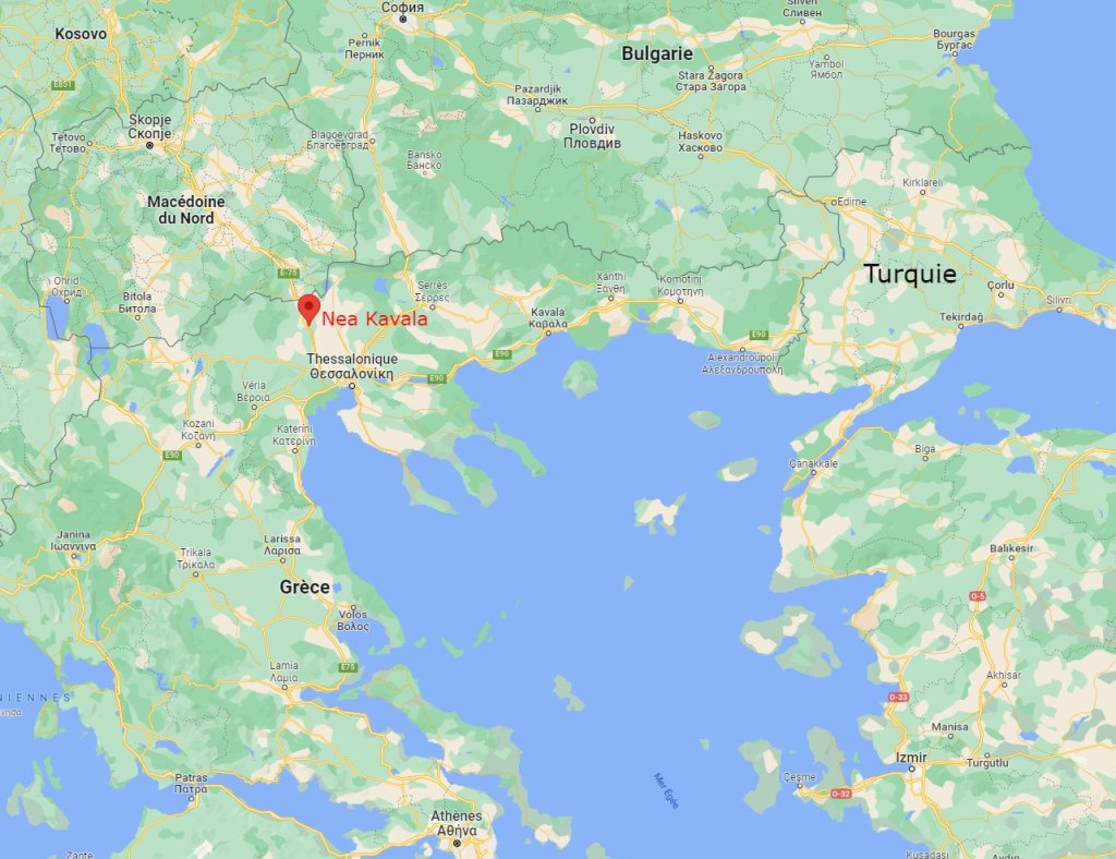 Nea Kavala se trouve non loin de la frontière de la Macédoine du nord. Crédit : Google maps