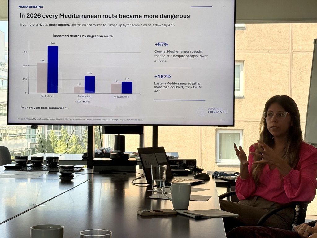 The IOM's Andrea Garcia Borja presenting Missing Migrants Project data in Berlin on July 8 | Photo: Benjamin Bathke