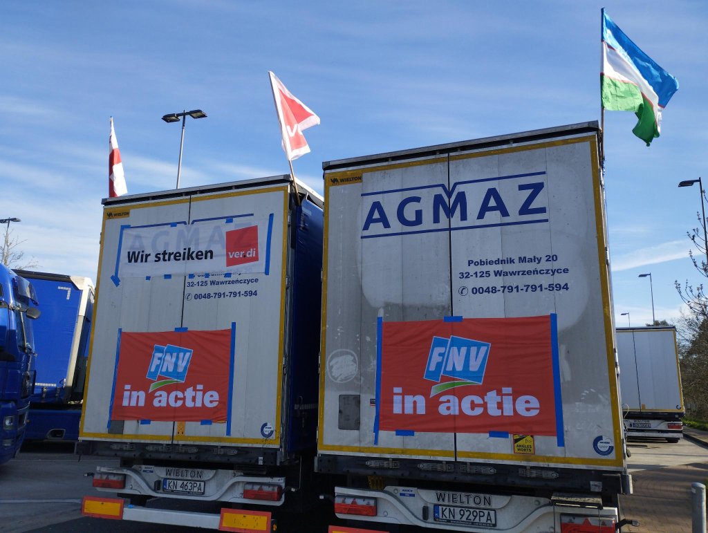 Truck drivers working for a Polish transport group have gone on strike | Source: Twitter, posted on April 5, 2023 @FaireMobilitaet