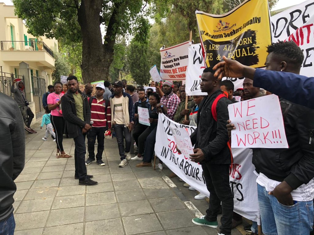 From file: Some 160 migrants took part in protests in Cyprus about restrictive conditions surrounding access to the labor market for asylum seekers on April 16, 2019 | Photo: Caritas Cyprus