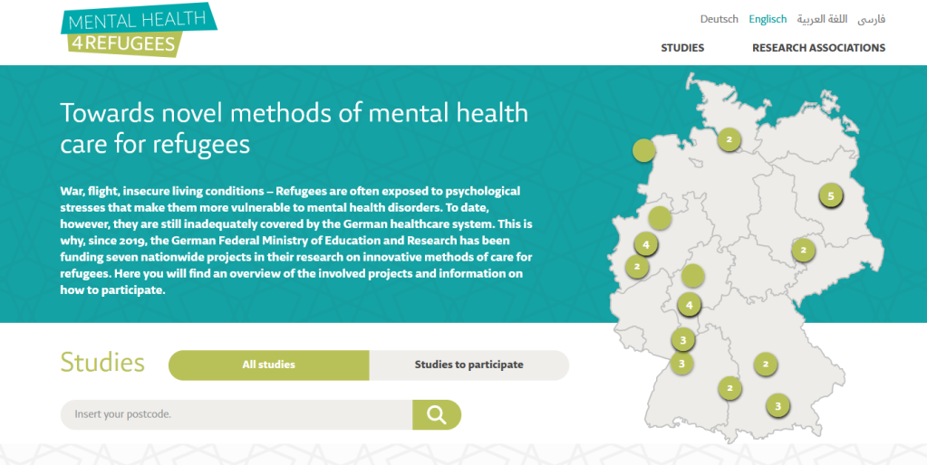A screenshot of the English website mentalhealth4refugees showing where the projects are being carried out and a brief explanation | Source: www.mentalhealth4refugees.de