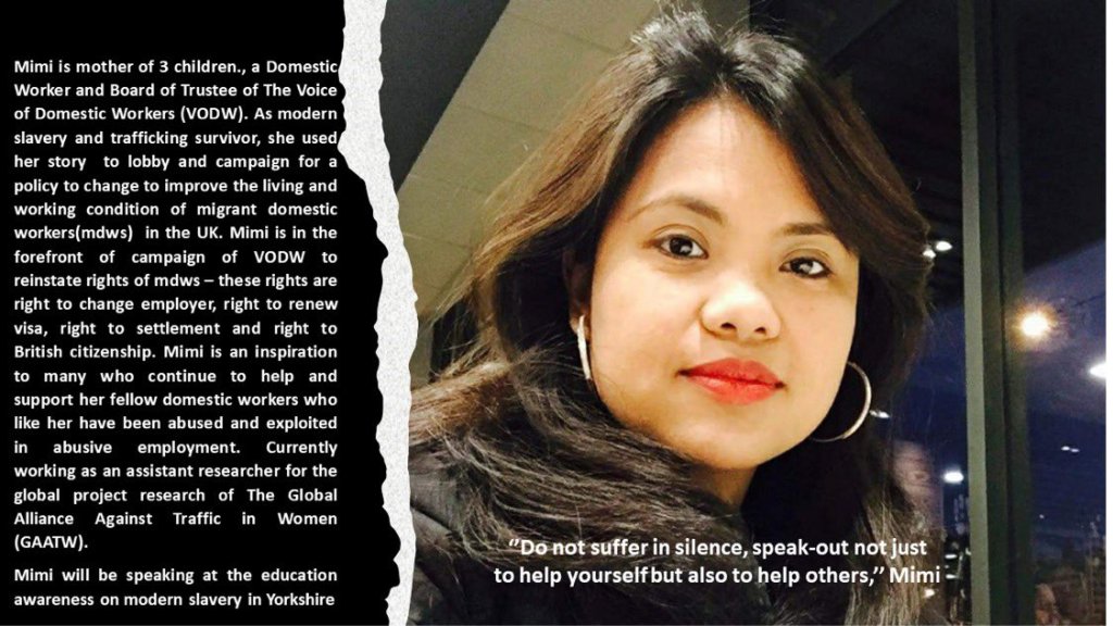 Mimi, a member of the board of the Voice of Domestic Workers, has been raising awareness about modern slavery in the UK | Source The Voice of Domestic Workers Twitter feed @thevoiceofdws