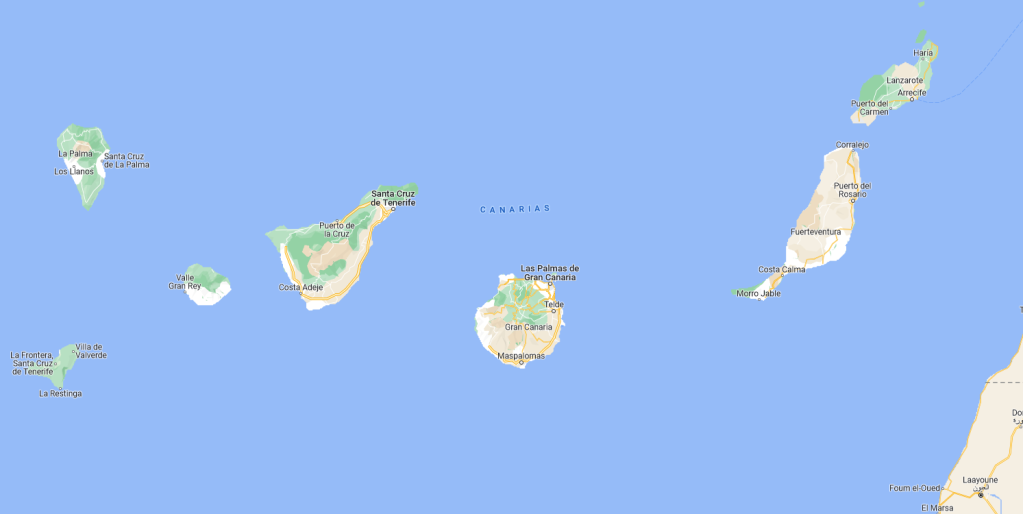 A screenshot from Google maps shows Laâyoune in the bottom right of the picture and the Canary Islands spread out across the Atlantic | Source: Screenshot Google Maps