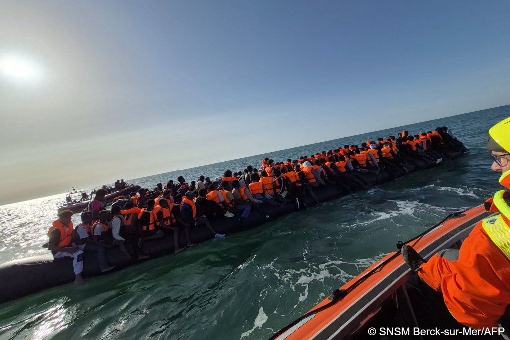 Here rescuers from SNMS accompay the boat as it heads out into the Channel. Rescuers decribed seeing the boat 'sag' as it struggled to cope with the weight of people and the currents in the Channel | Photo: Handout / SNMS Berck-sur-Mer / AFP
