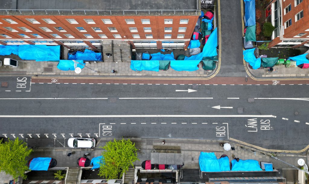 File photo: The asylum seeker accommodation crisis in Ireland has led to people having to pitch tents on the streets of Dublin, as pictures here in 2024 show | Photo: Clodagh Kilcoyne / Reuters