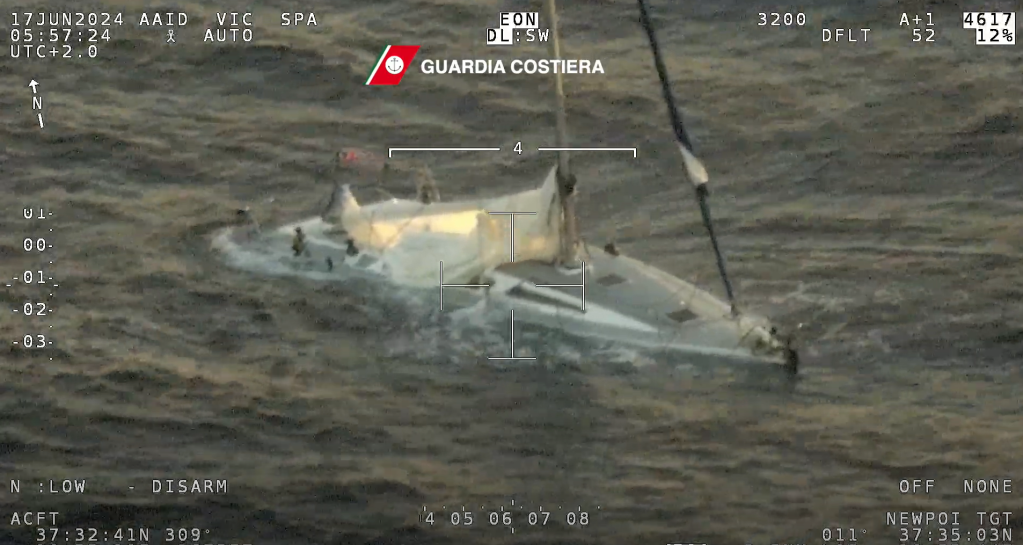 A screenshot of the sinking yacht off Calabria from the Italian coast guard | Photo: Italian Coast Guard press office