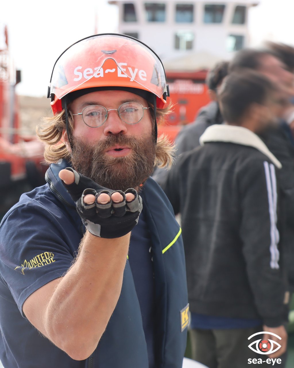 One crew member from the Sea-Eye-5 wishes the disembarked migrants "all the best" for their lives in Europe | Source: X page @seaeyeorg