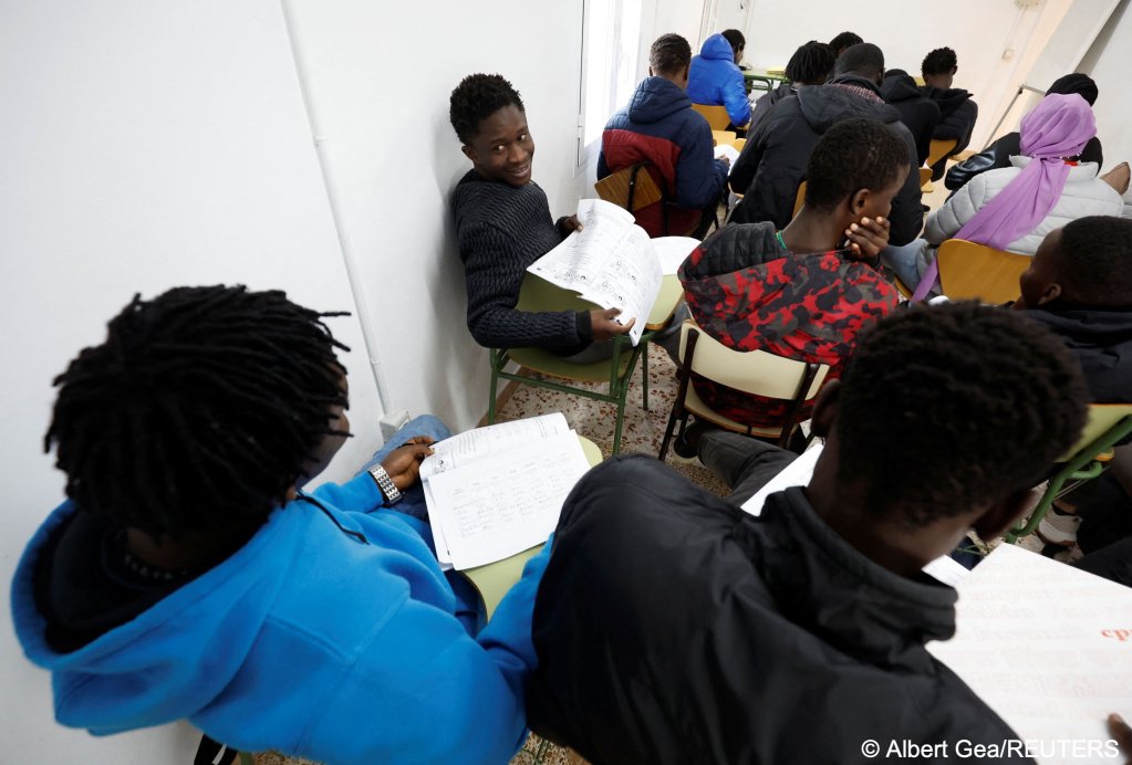 Momar Pouye Ngom and other migrants attend Catalan classes in Guissona, Spain, while they wait for their paperwork, February 15, 2024 | Photo: REUTERS/Albert Gea