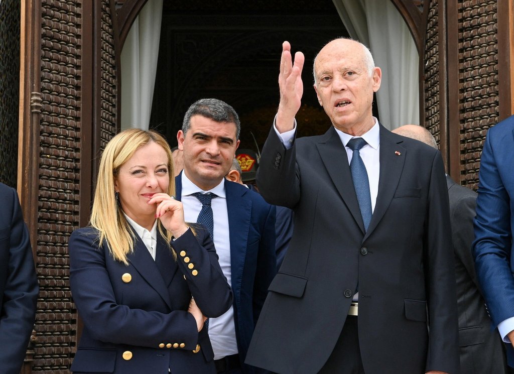 Georgia Meloni, Italian Prime Minister, and Kaïs Saïed, Tunisian President, in Tunis, June 6, 2023 | Tunisian Presidency/Reuters