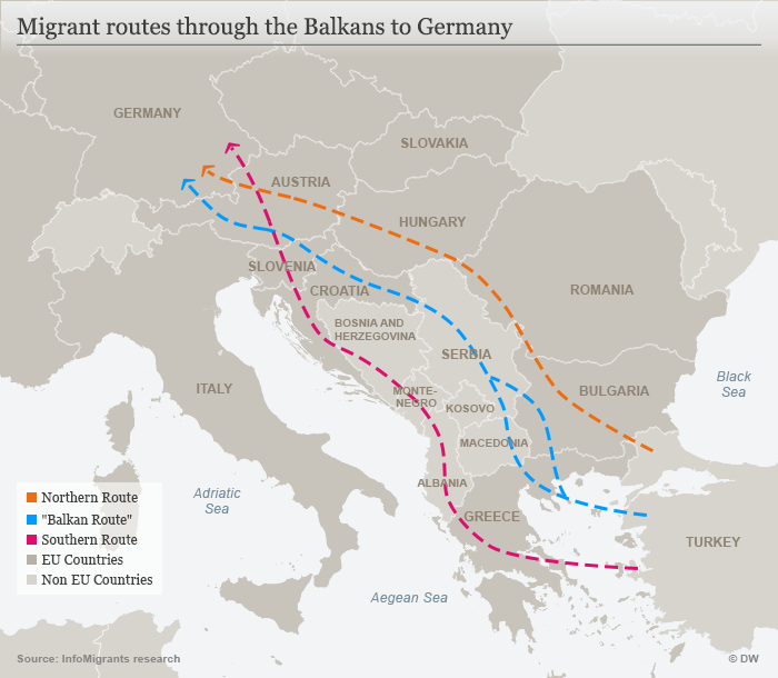 The 'Balkan route' toward Germany | Source : DW