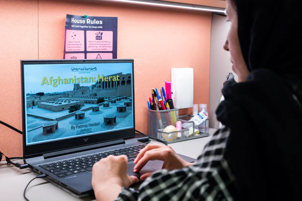Fatima Haidari gives tours of her native Herat from her student flat in Milan, Italy © Piero CRUCIATTI / AFP