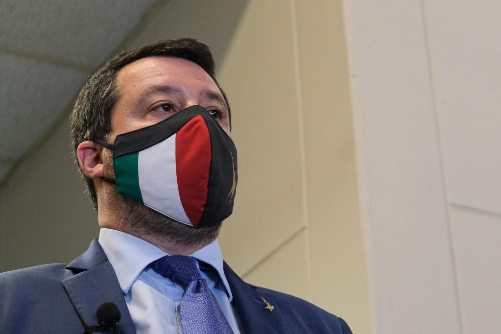 League party leader Matteo Salvini after Judge Lorenzo Jannelli indicted him for the Open Arms case in Palermo, April 17, 2021 | Photo: Igor Petyx / ANSA 