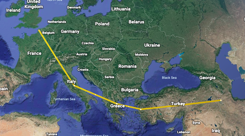 Artin travelled with his family from northwestern Iran to the French coast | Source: Screenshot from Google Earth