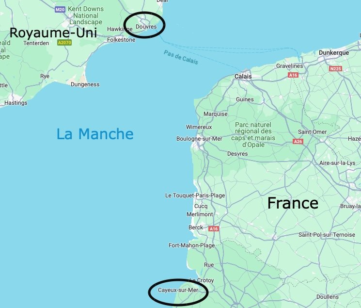 Cayeux-sur-Mer se trouve à plus de 100 km des côtes anglaises. Crédit : Google maps