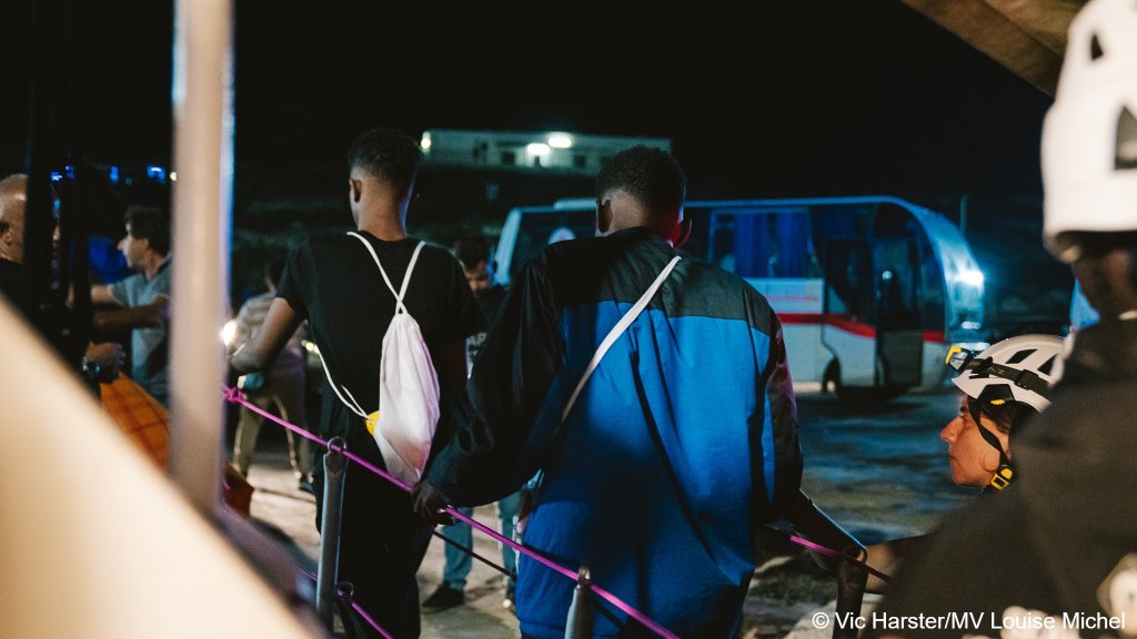 Some of 36 rescued migrants disembark from the Louise Michel at port on Lampedusa on July 2, 2024 | Photo: Vic Harster / MV Louise Michel press office