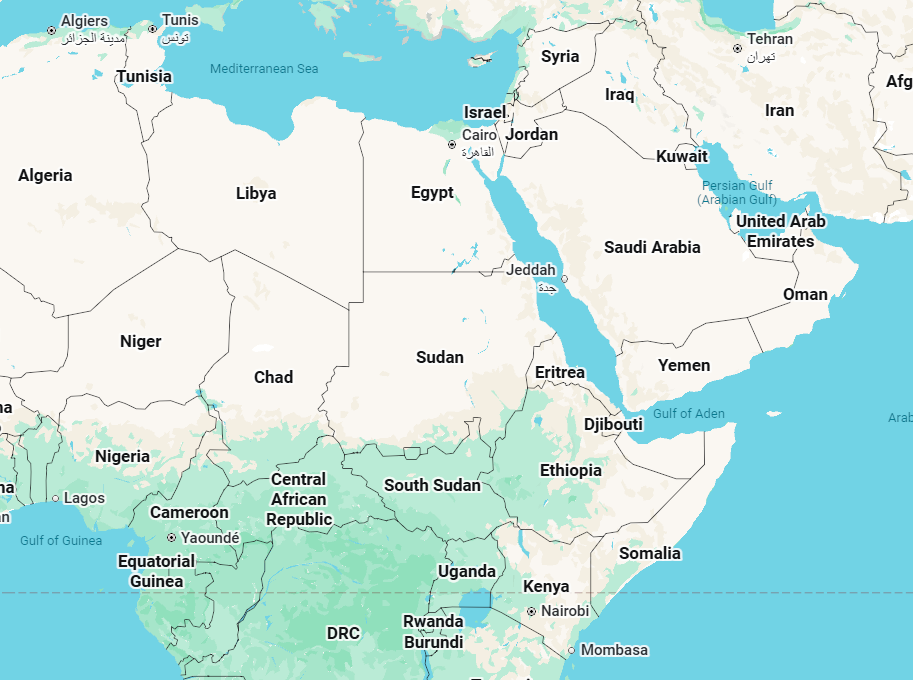 Map showing Libya as well as Sudan, Eritrea, ‌Ethiopia ⁠and ⁠Somalia | Source: Google Maps