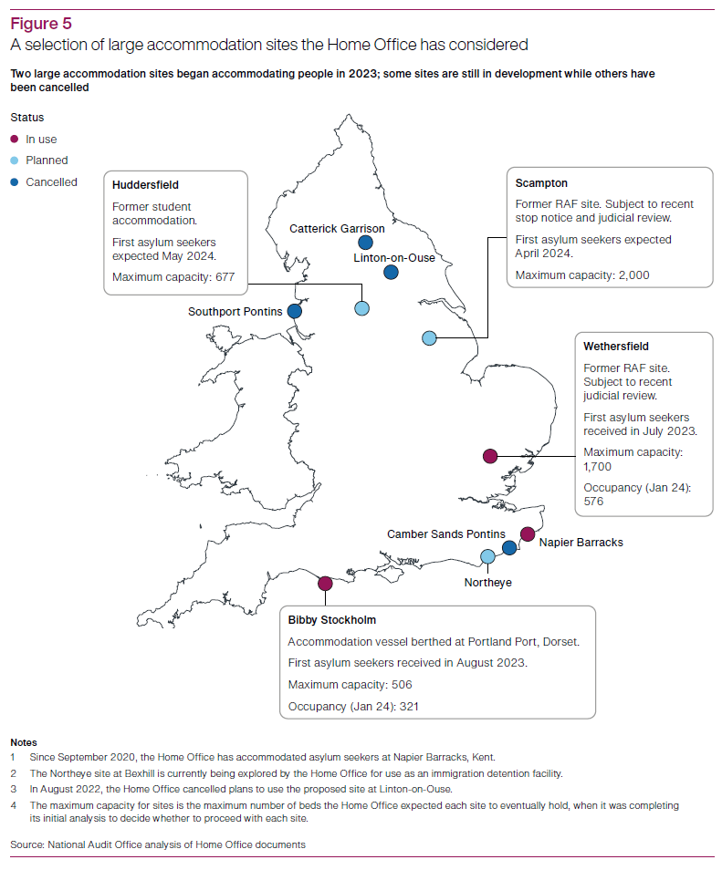 A map of some of the large sites considered, in use or canceled by the UK government | Source: Screenshot from NAO report www.nao.org.uk