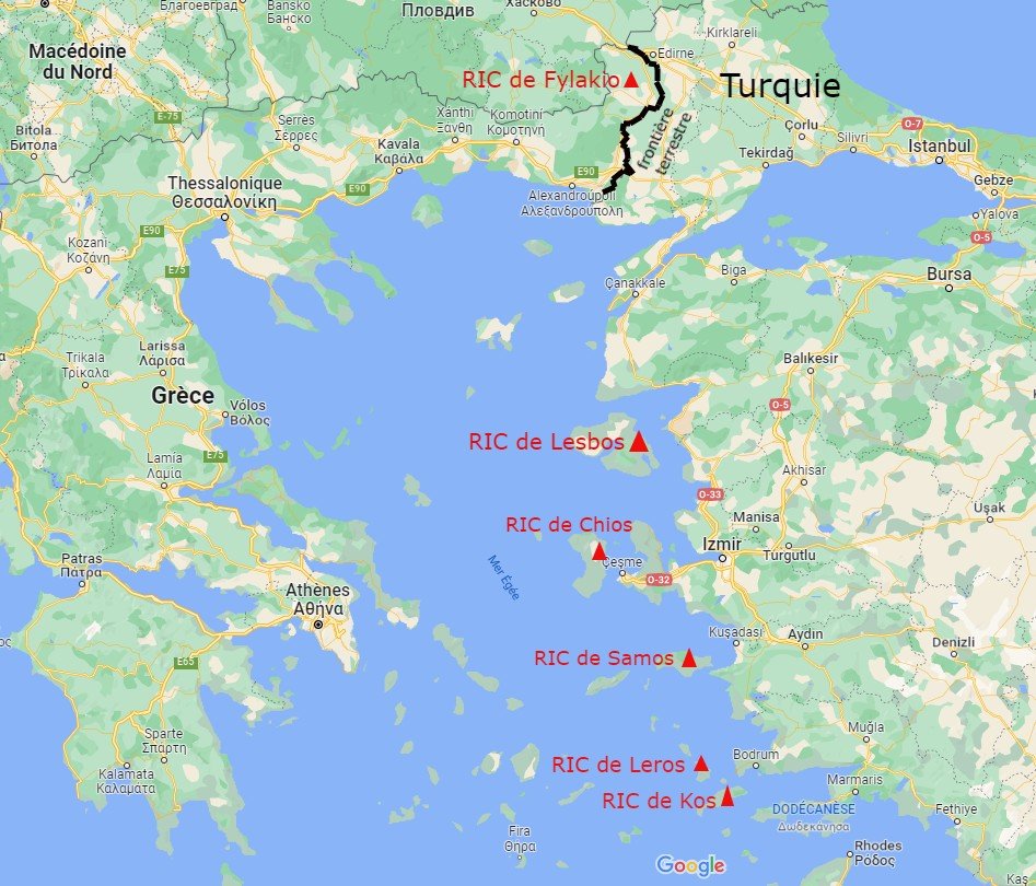 Les six RIC se trouvent dans la zone frontalière avec la Turquie. Crédit : Google map