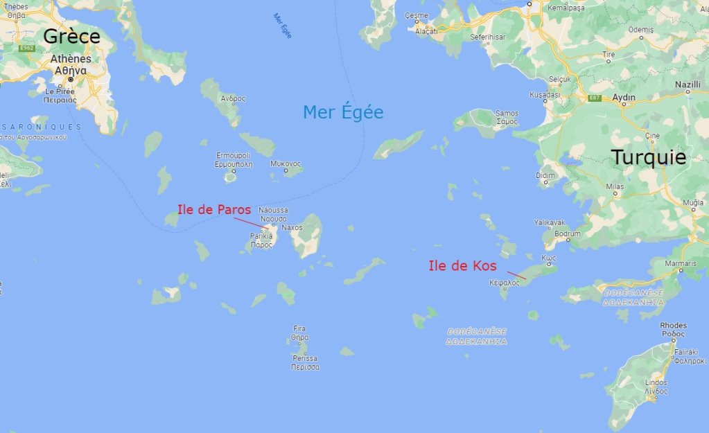L'ile de Kos se trouve non loin des côtes turques. Crédit : Google maps