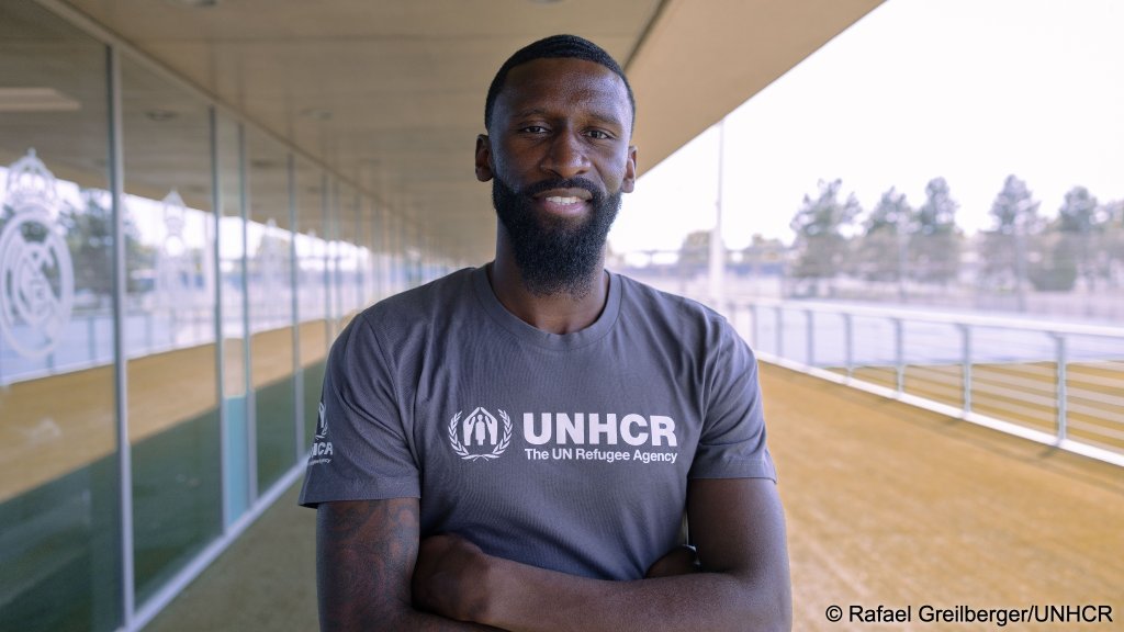 Antonio Rüdiger, Real Madrid defender and German international whose parents fled Sierra Leone: "I was born and raised in a refugee neighborhood in Berlin." Photo: UNHCR Football Team