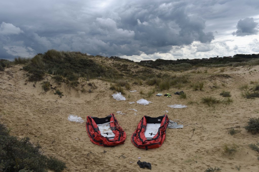 Two inflatable boats on a beach south of Calais, September 1, 2020 | Photo: Mehdi Chebil for InfoMigrants