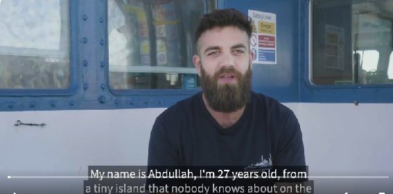 Abdullah Sabra in a still from the video he made for the Sea-Watch crew whilst volunteering for the organization in December 2020 | Source: Screenshot Sea-Watch video @seawatch_intl Twitter