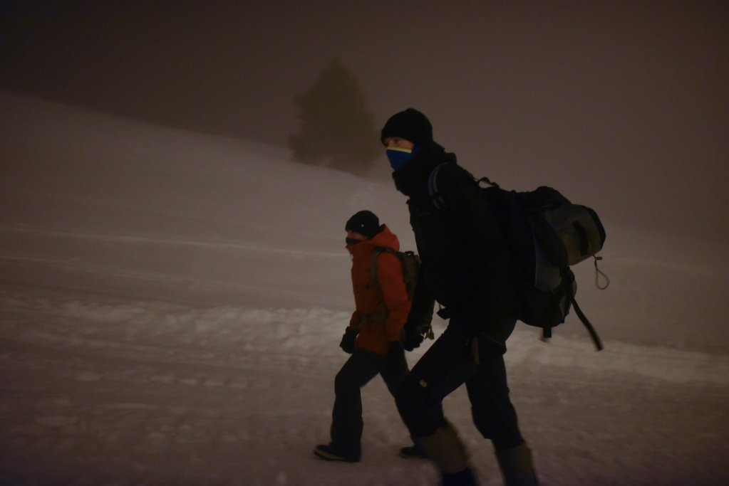 Juliette and Will head for a night patrol near Montgenevre | Photo: Mehdi Chebil