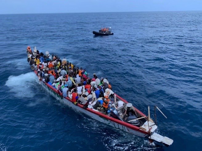 The Senegalese navy rescued 123 migrants off the coast of Sangomar on October 13th, 2025. Photo: Senegalese Navy / X