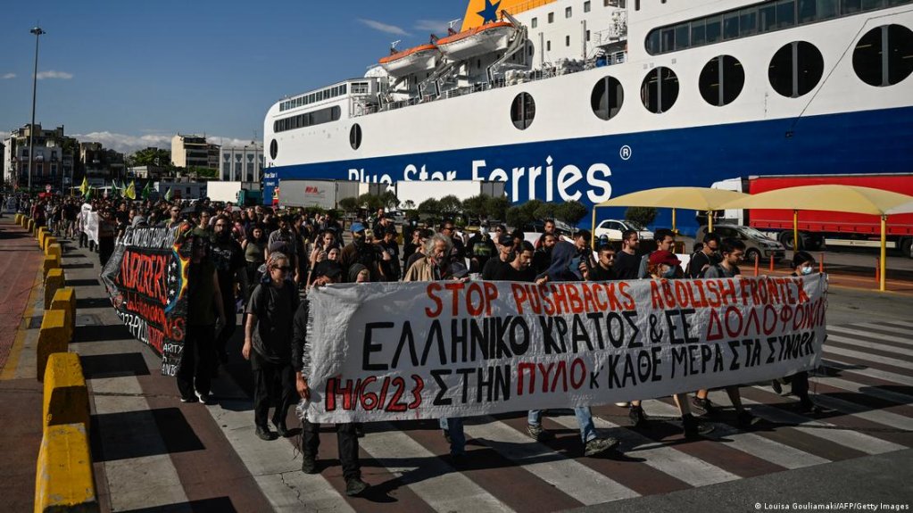 Protesters demand an end to pushbacks near Athens in June 2023. | Photo: Louisa Gouliamaki/AFP/Getty Images