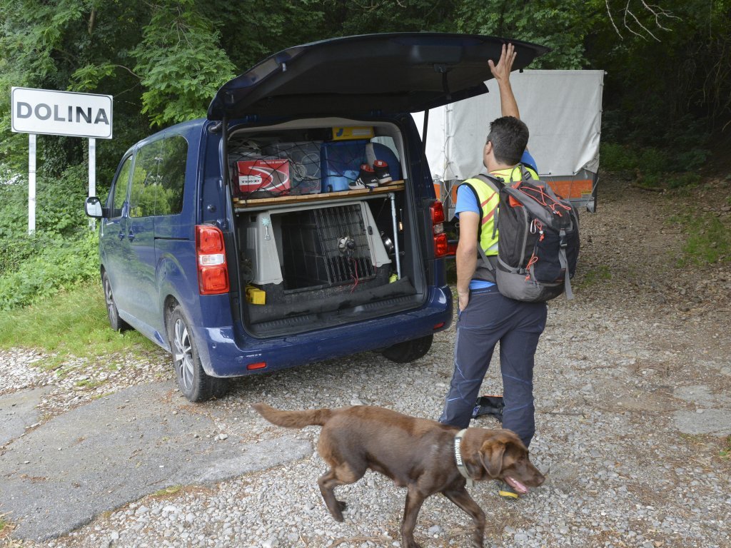 Des contrôles sont également menés avec des chiens renifleurs à la frontière entre l’Italie et la Slovénie, juillet 2020. Crédit : Ansa
