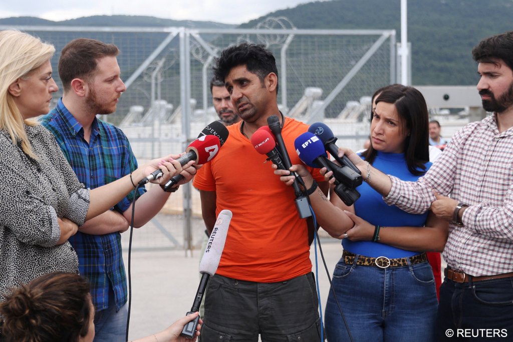 Adil Hussain, the brother of one of the victims, spoke to reporters shortly after the boat tragedy | Photo: Louiza Vradi/Reuters