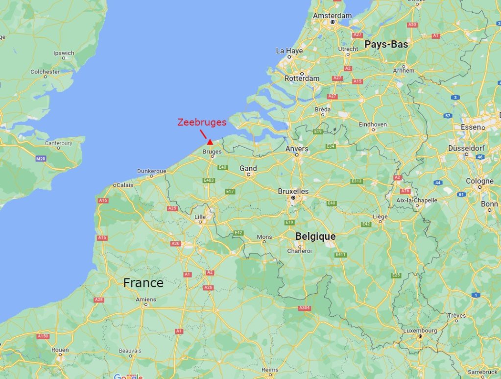 Zeebruges est situé sur le littoral belge, au nord du pays. Crédit : Google Maps